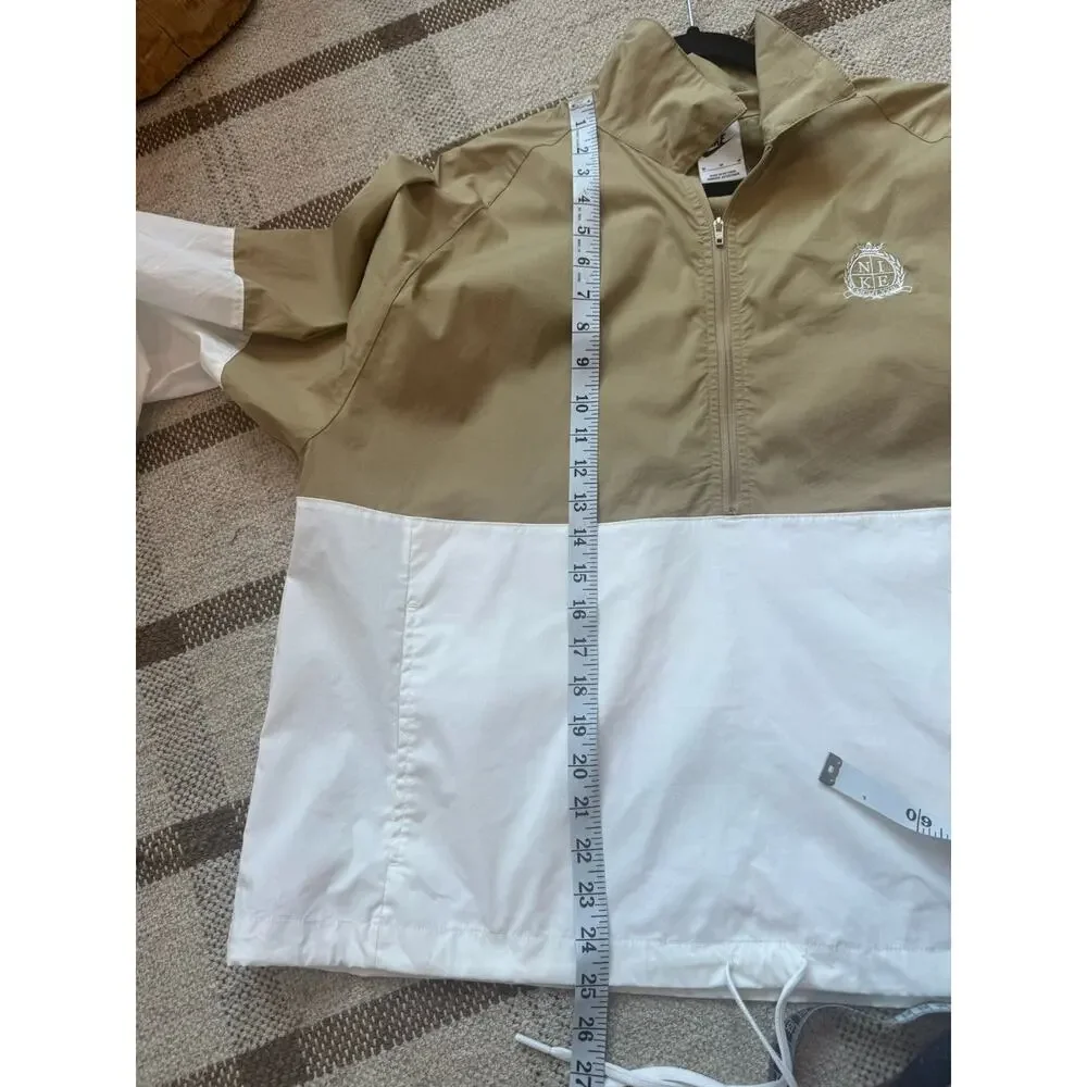 Nike Sportswear Club Oversized Poplin 1/2 Zip Jacket Women’s Medium White Tan